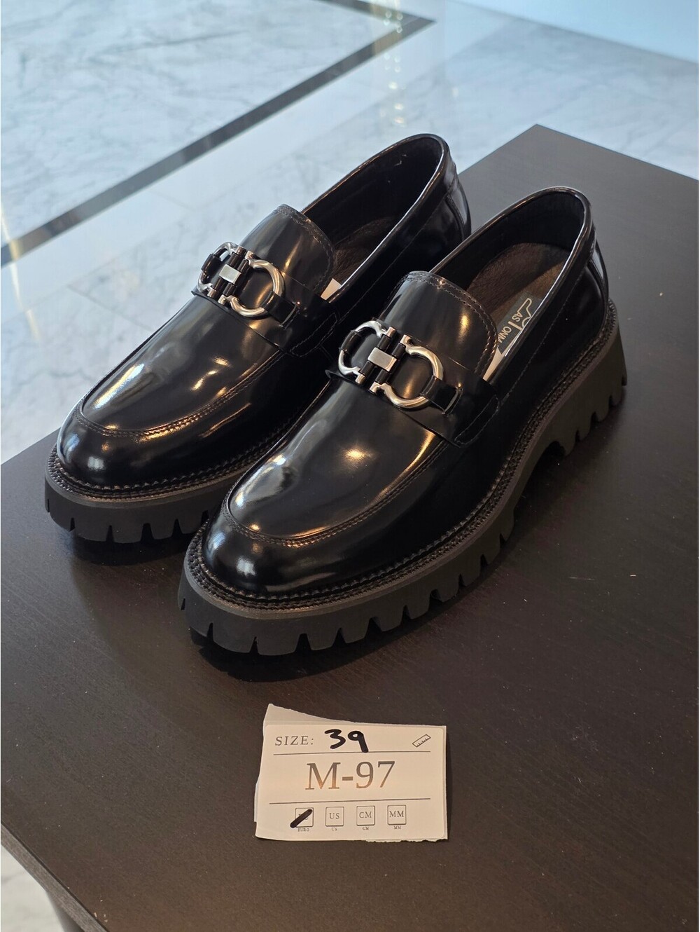 Men's Black Patent Leather Loafers with Chunky Sole
